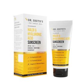 Dr. Sheth's Haldi & Hyaluronic Acid Cream Sunscreen With 1% Hyaluronic Acid & 1% Turmeric Extract, Spf 50+ PA+++ Hydrating & Brightening, Protects Against UVAUVB & Blue Light For Unisex, 50g
