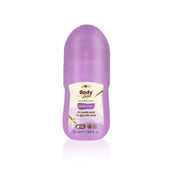 Plum BodyLovin' Vanilla Vibes Deodorant Roll On | 4% Lactic Acid & 1% Glycolic Acid