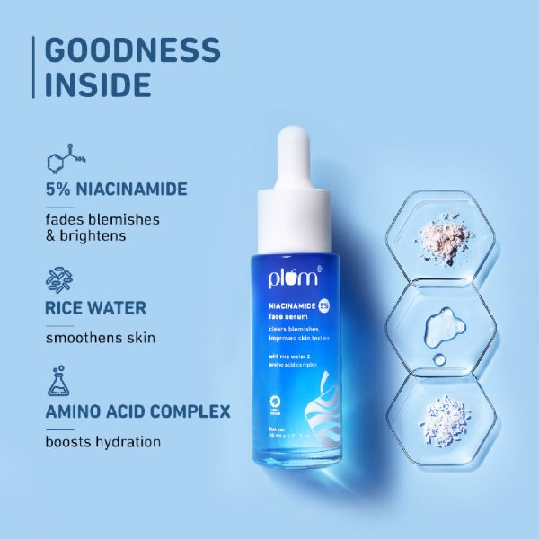 Goodness Inside: Key ingredients of Plum 5% Niacinamide Face Serum - 5% niacinamide, rice water, and amino acid complex.
