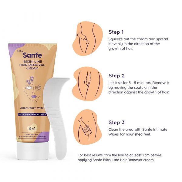 Sanfe Bikini Line Hair Removal Cream with Spatula and Intimate Wipes