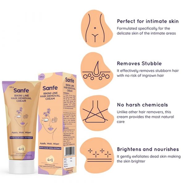 Sanfe Bikini Line Hair Removal Cream with Spatula and Intimate Wipes