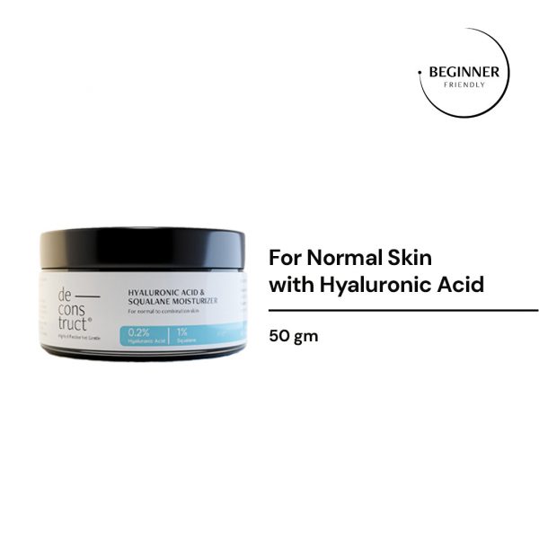 Deconstruct Hyaluronic Acid & Squalane Moisturizer, beginner-friendly, for normal skin, with 0.2% Hyaluronic Acid and 1% Squalane, 50g jar