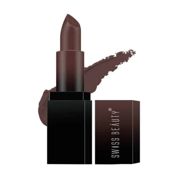 Swiss Beauty Hd Matte Pigmented Smudge Proof Lipstick Dark Brown, 3.4g