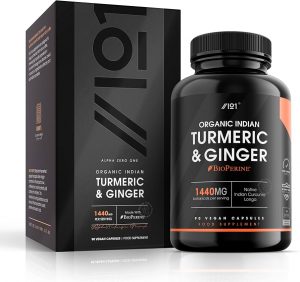 Alpha01 Organic Turmeric & Ginger – 1440mg with BioPerine, 90 Vegan Capsules