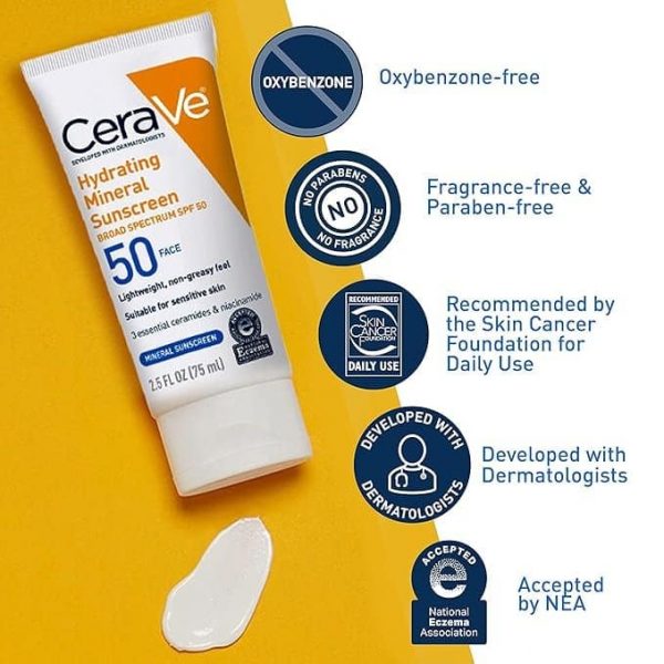 CeraVe Hydrating Mineral Face Sunscreen Broad Spectrum SPF 50 75ml2