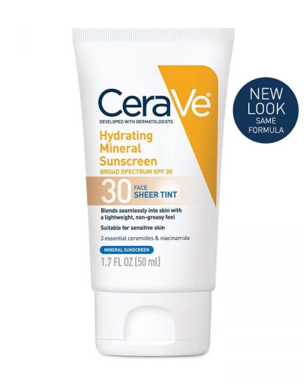 CeraVe Hydrating Mineral Sunscreen Broad Spectrum SPF30 For Face Sheer Tint 50ml