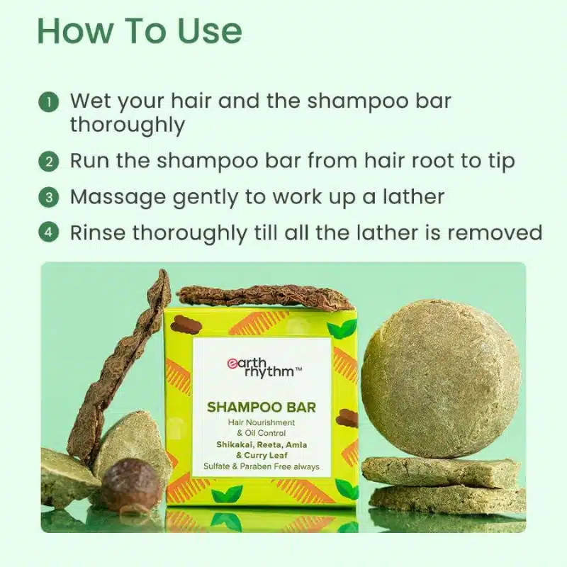 Earth Rhythm Shikakai Reetha Amla Curry Leaf Hair Nourishment Oil Control Shampoo Bar 2