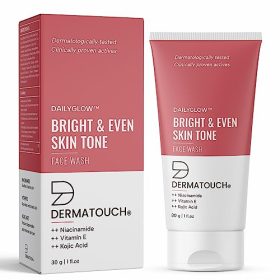 DERMATOUCH Bright & Even Tone Face Wash with Niacinamide, Kojic Acid & Vitamin E | Fades Pigmentation & Tan | 30g