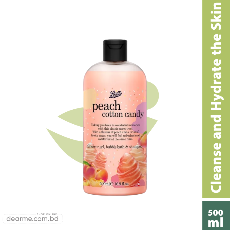 Boots Peach Cotton Candy Shower Gel, Bubble Bath & Shampoo