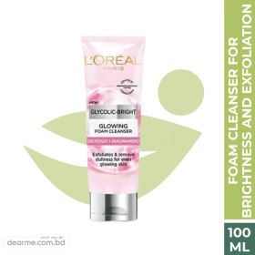 L'Oréal Paris Glycolic Bright Glowing Foam Cleanser with Glycolic Acid & Niacinamide (100ml)